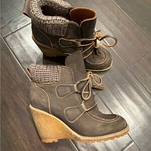 See By Chloe Dark Brown Wedge Boots with Knit Cuff